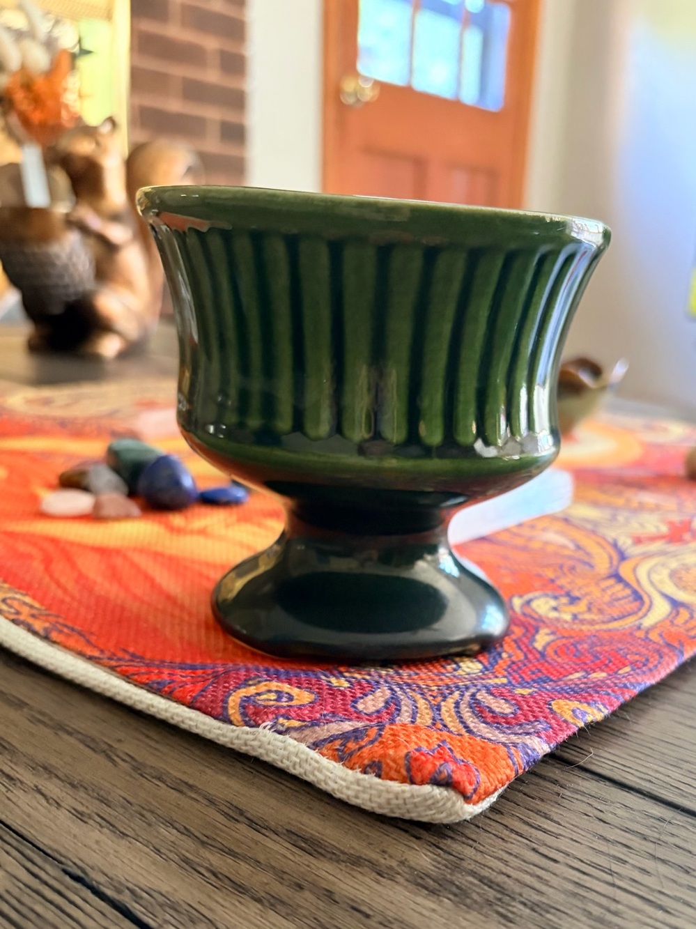 Vintage Green Ceramic Pedestal Planter